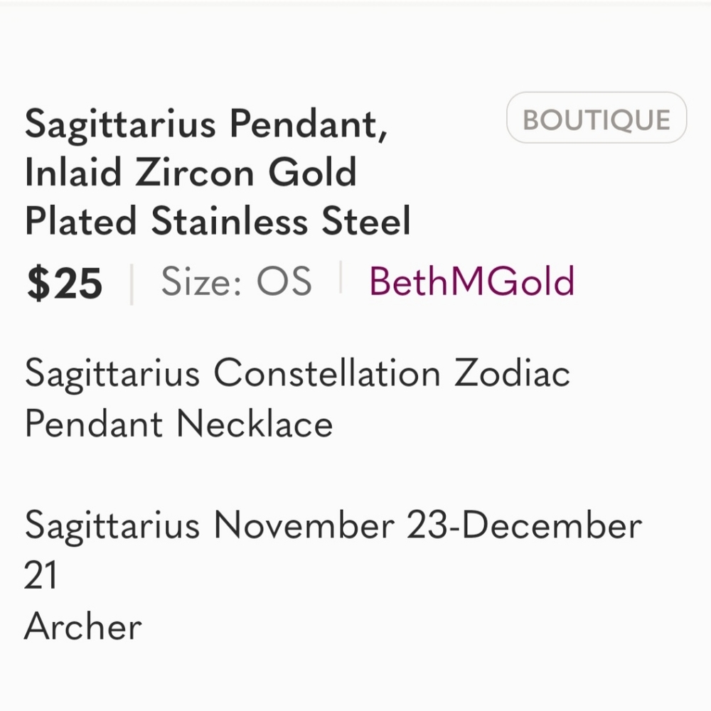 I'll Try & Restock Sagittarius Pendant Inlaid Zircon Gold Plated Stainless Steel - Picture 3 of 14